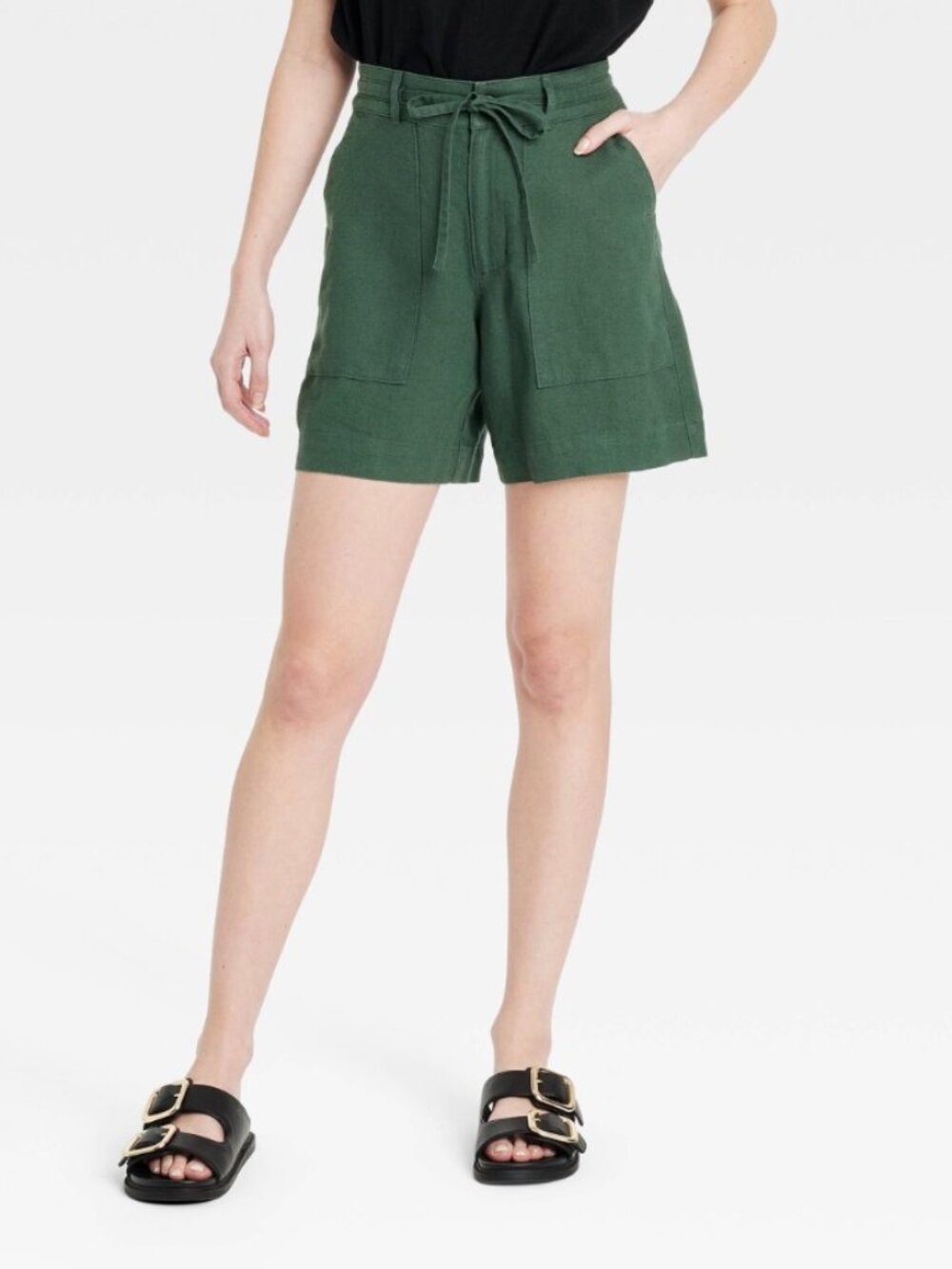 EUC Universal Thread Tie Waist Shorts 14 Green Linen Blend